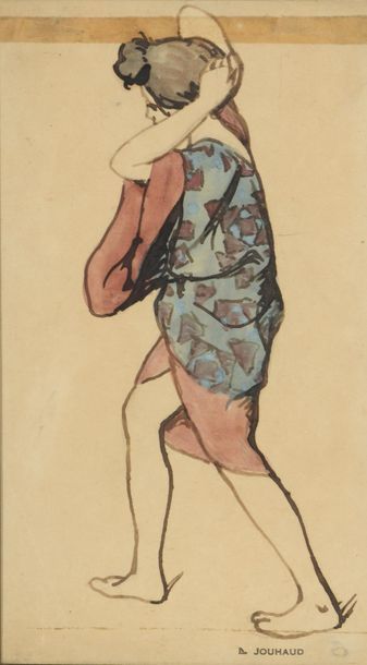 Léon JOUHAUD (1874-1950).
Femme en kimono.
Encre...