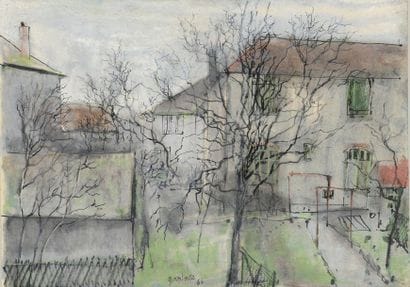 Bernard GANTNER (1928-2018).
Maison au jardin.
Aquarelle...
