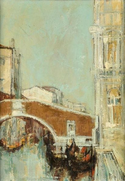 Michel NO (né en 1939).
Vue d'un pont à Venise.
Huile...