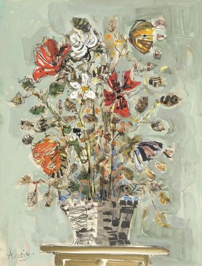 Paul AIZPIRI (1919-2016).
Le bouquet de fleurs.
Encre...
