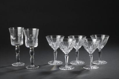 SAINT LOUIS. 
Set of five cut crystal stemmed...