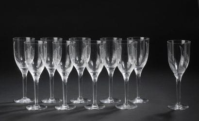 LALIQUE France. 
Ten champagne flutes model...