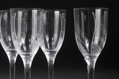 LALIQUE France. 
Ten champagne flutes model...