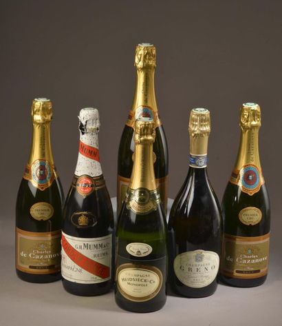 6 bottles CHAMPAGNE brut (Mumm, Greno, Cazanove,...