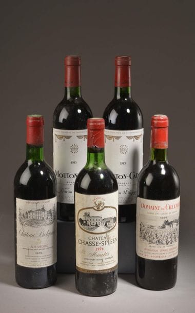 5 bottles BORDEAUX (2 Mouton-Cadet 1985,...