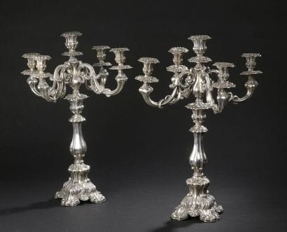 Pair of candelabra with large bunch of five...