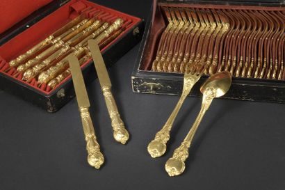 Twelve gilded metal cutlery with entremets,...