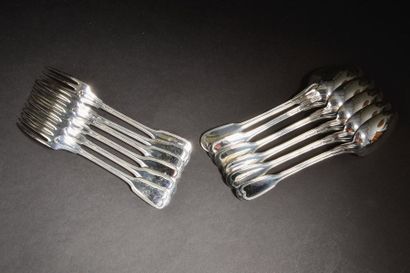 Six silver plated metal dessert place settings,...