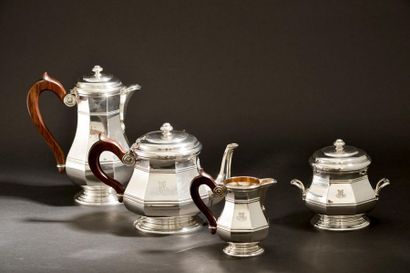 Tea and coffee set in plain silver with a...