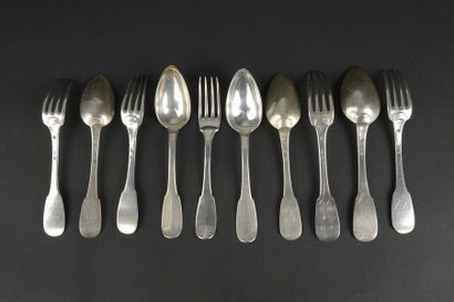 Set of six silver spoons and five silver...