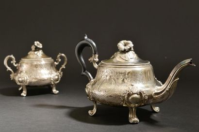 Silver tea and coffee service with chiselled...