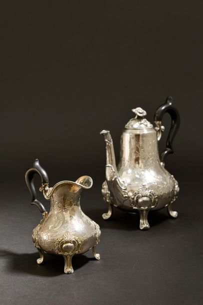 Silver tea and coffee service with chiselled...
