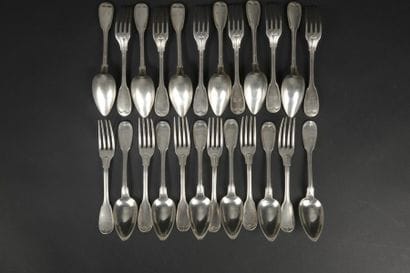 Twelve silver cutlery monogrammed net model...