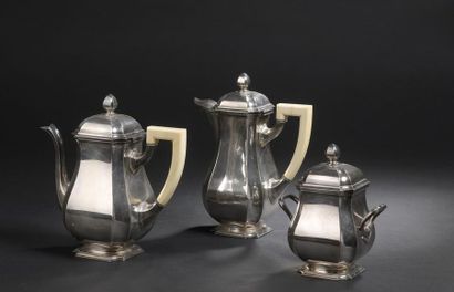 Silver tea and coffee set with cut-away sides...