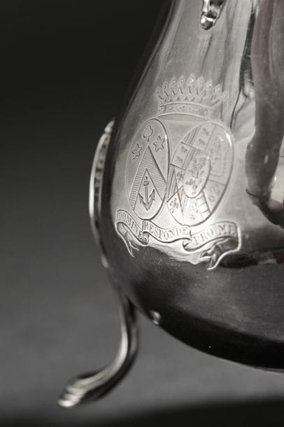 Selfish silver tripod jug engraved with wedding...