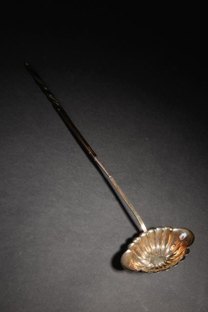 Silver punch ladle, gadroon spoon, twisted...