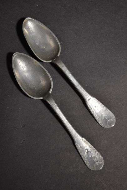 Silver punch ladle, gadroon spoon, twisted...
