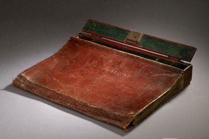 Briefcase forming a writing case in red morocco...