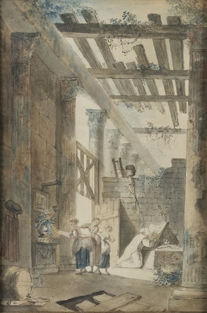 Late 18th century school. 

The annoyed hermit....