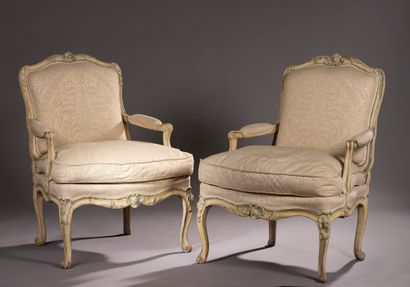 Pair of armchairs in moulded, carved and...