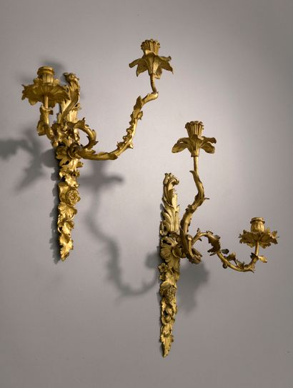 Pair of chased and gilt bronze sconces with...