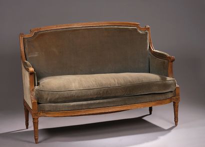 Moulded and carved beechwood sofa, the backrest...