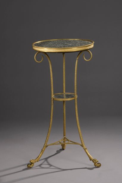 Pedestal table in gilt bronze with double...