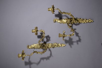 Pair of chased and gilt bronze sconces with...