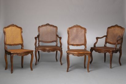 Pair of armchairs and a pair of caned chairs...