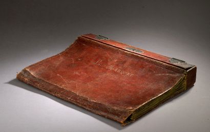 Briefcase forming a writing case in red morocco...