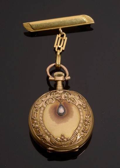 18k yellow gold collar watch with white enameled...
