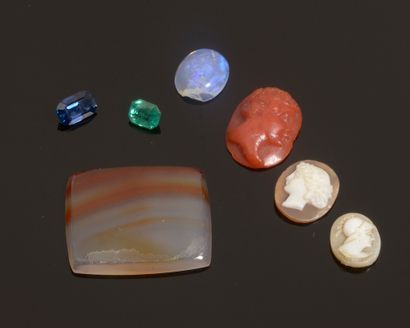 Set of gems on paper including : two cameos...