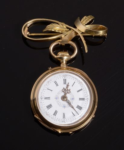 Neck watch in 18k yellow gold, the white...