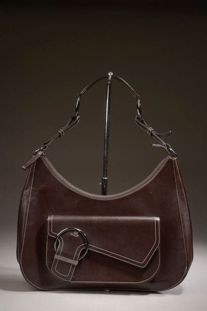 LANCEL. 

 Smooth brown calf leather shoulder...