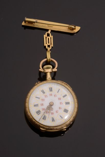 18k yellow gold collar watch with white enameled...