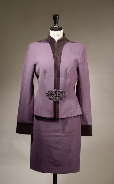 MUGLER.

Plum wool and cotton skirt suit,...