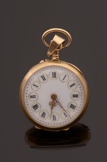 Neck watch in 18k yellow gold with white...