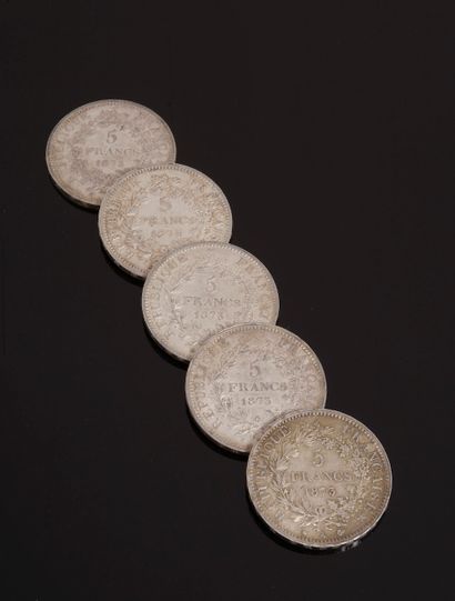 
Set of five silver coins of 5 French francs...