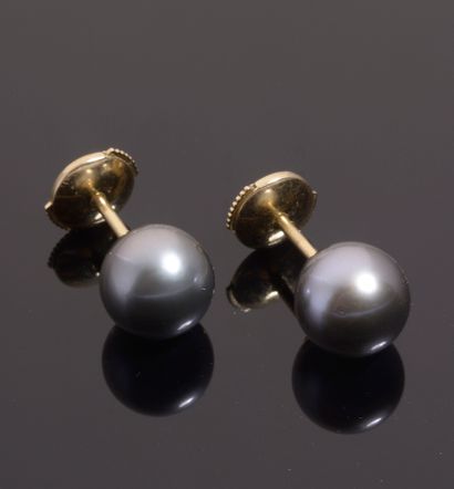 Pair of earrings with a Tahitian cultured...
