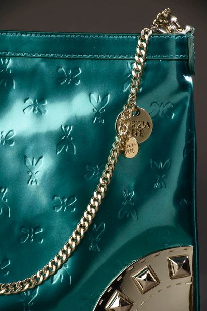 PATRIZIA PEPE. 

 Green vinyl clutch bag...
