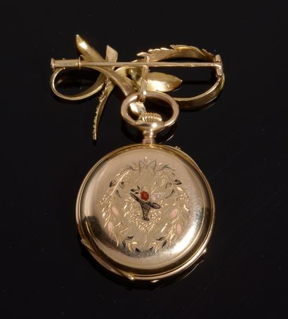 Neck watch in 18k yellow gold, the white...