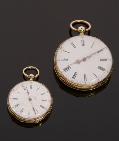 18k yellow gold pocket watch, white enamel...