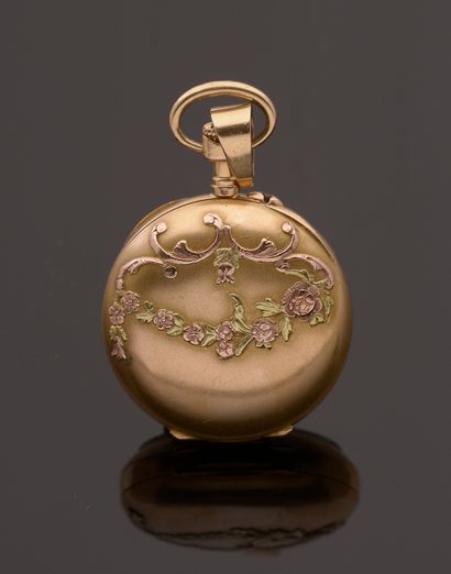 Neck watch in 18k yellow gold with white...