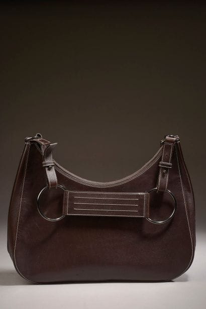 LANCEL. 

 Smooth brown calf leather shoulder...