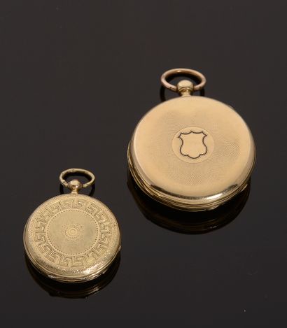 18k yellow gold pocket watch, white enamel...