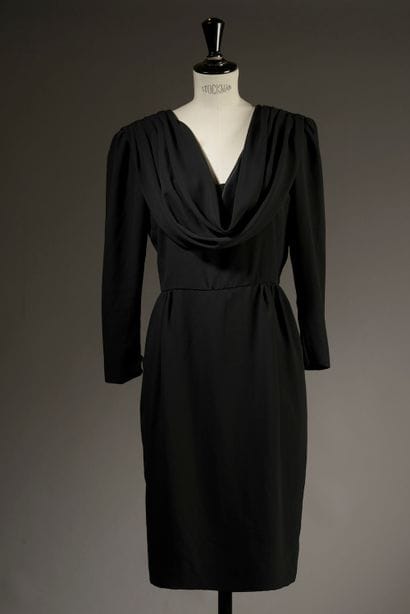 Black dress in mixed fabric, long sleeves,...