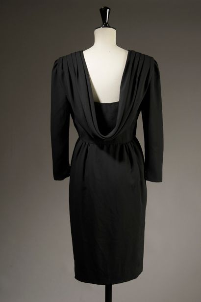 Black dress in mixed fabric, long sleeves,...
