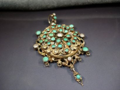 Médaillon en argent et vermeil guilloché...