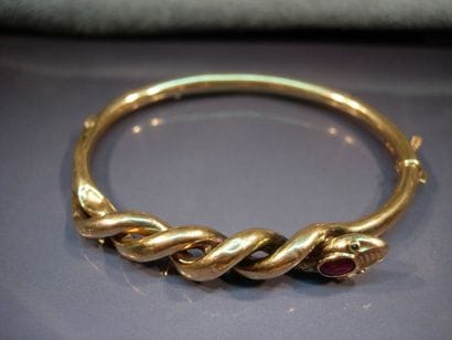 Bracelet rigide serpent en or jaune serti...