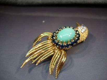 Broche clip oiseau en or jaune et platine...